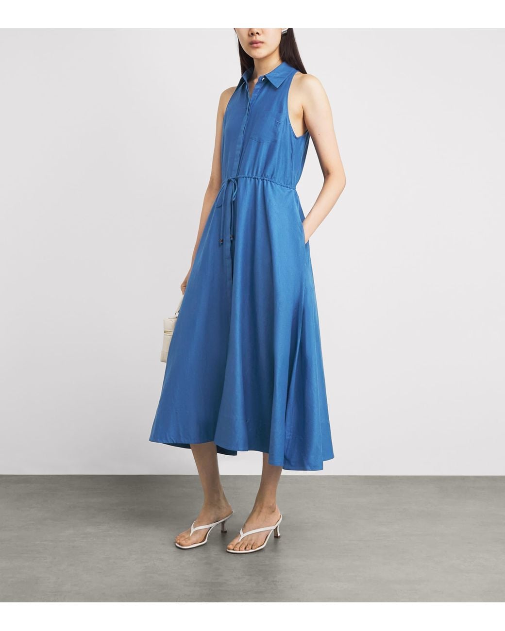 Toccin Blue Linen-Cotton Tiana Sleeveless Shirt Dress