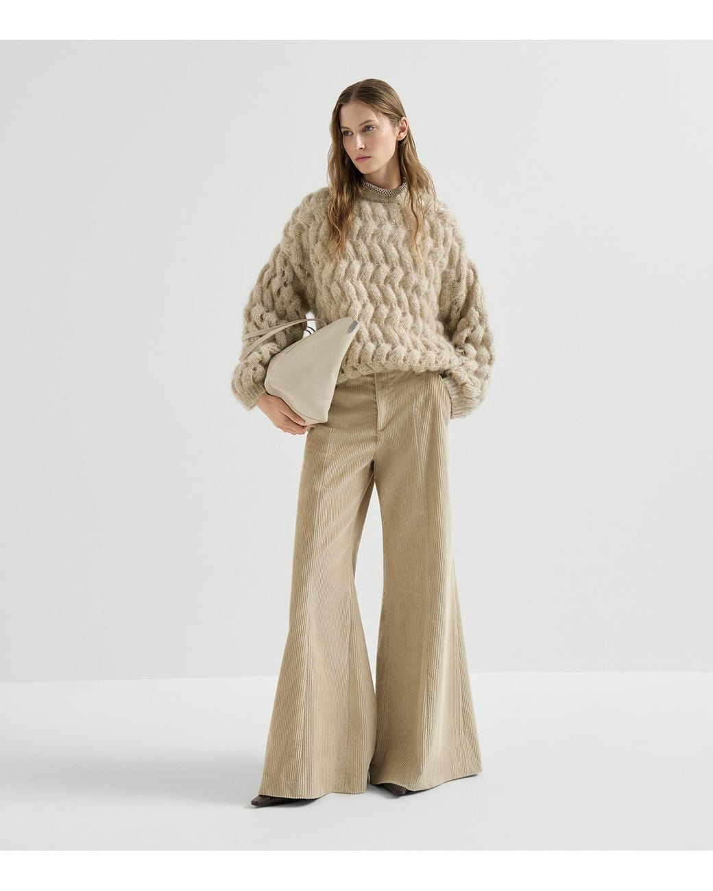 Brunello Cucinelli Natural Dazzling Cable-Knit Sweater
