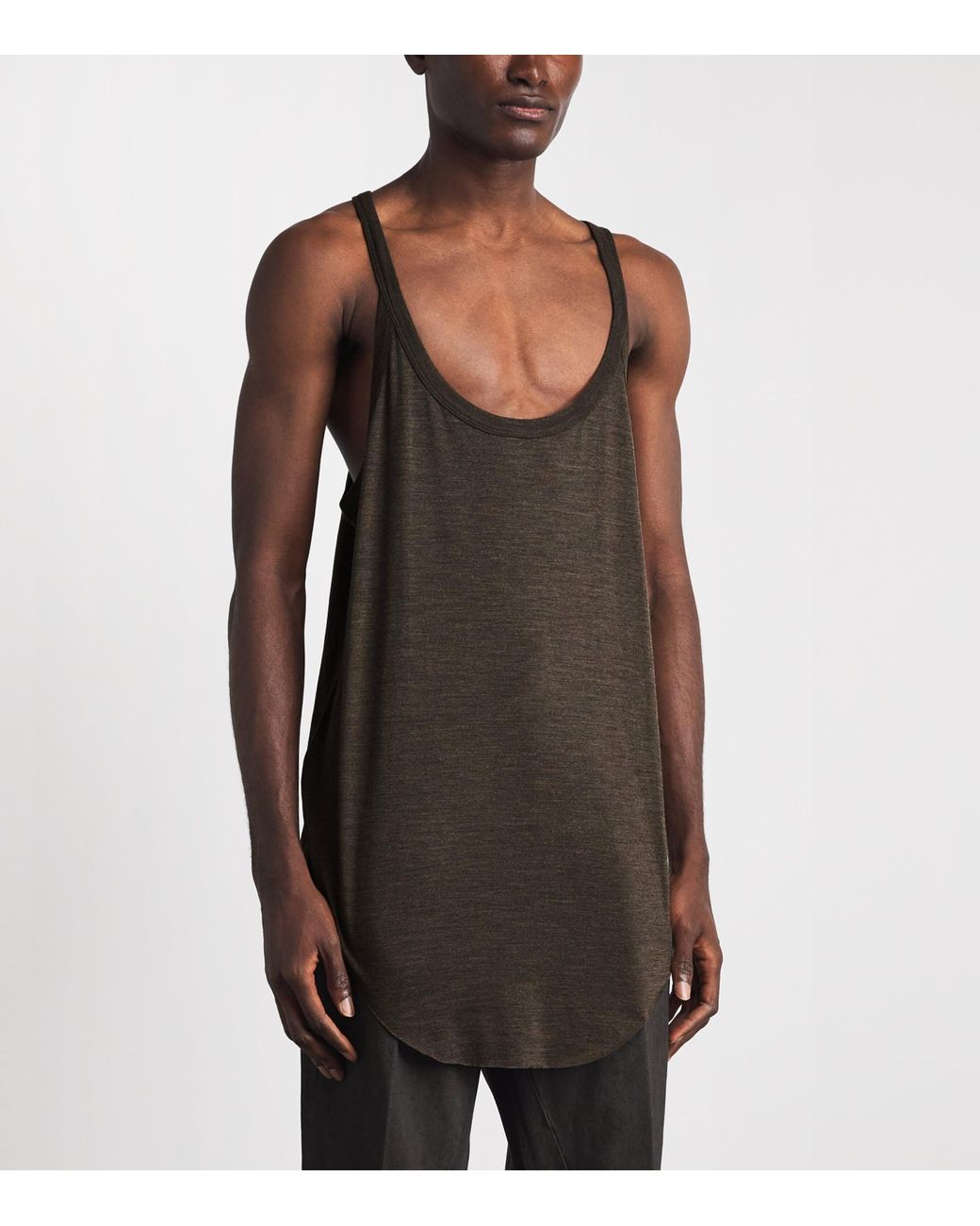 Rick Owens Brown Wool-Silk Pony Tank Top for men