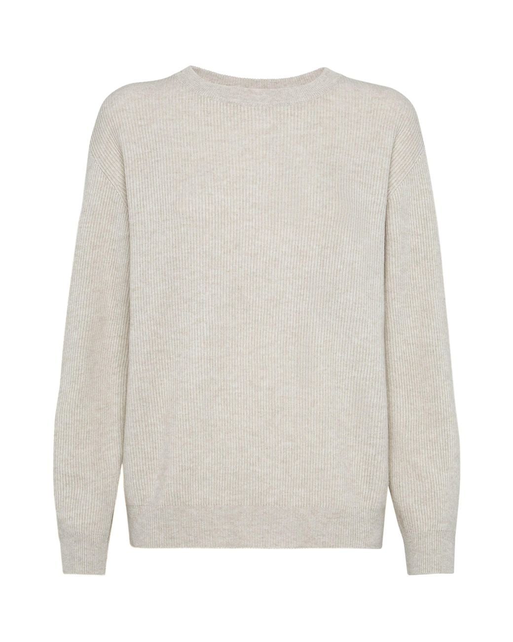 Brunello Cucinelli White Cashmere English Rib Knit Sweater