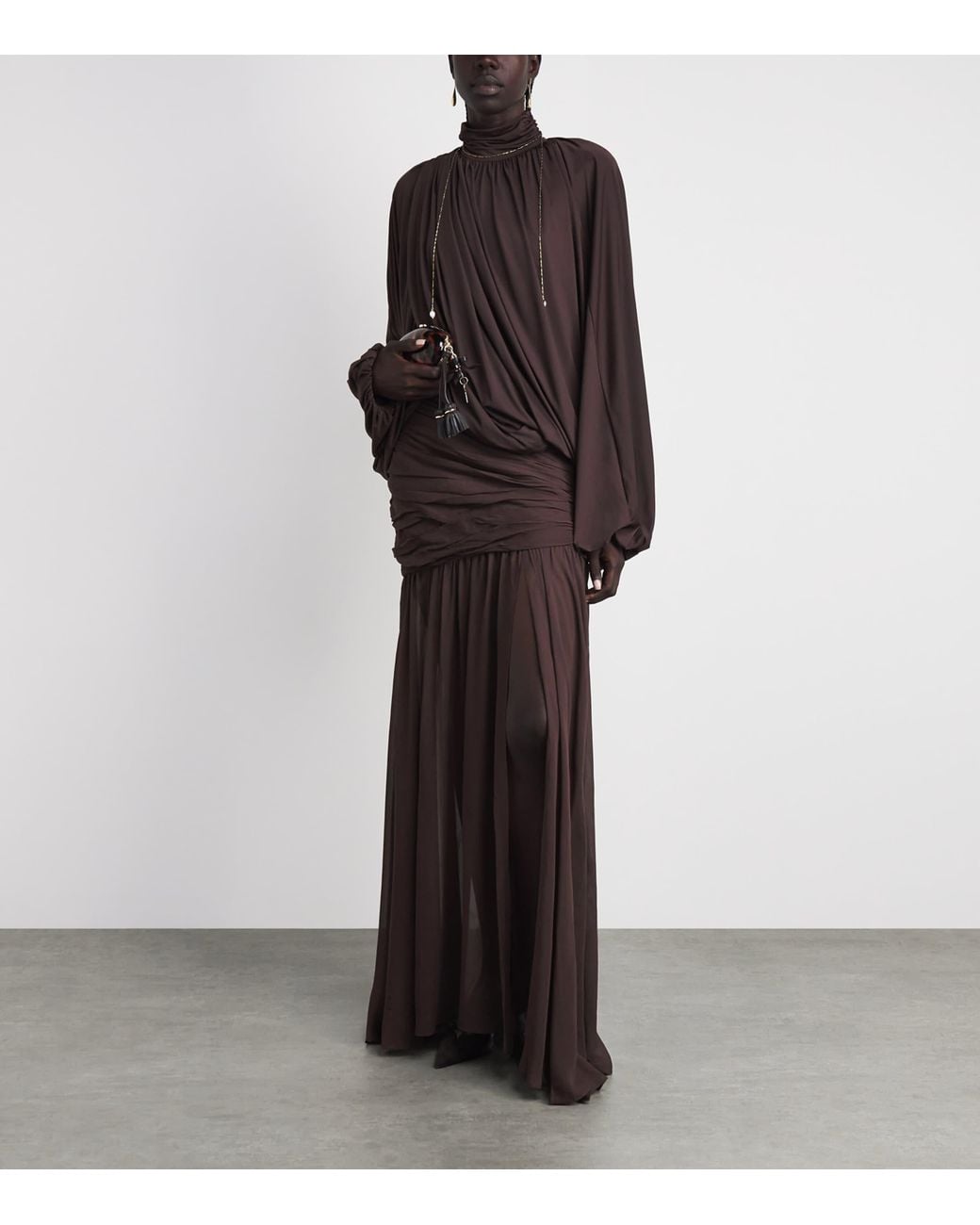 De La Vali Brown Georgette Gathered Amaya Maxi Skirt