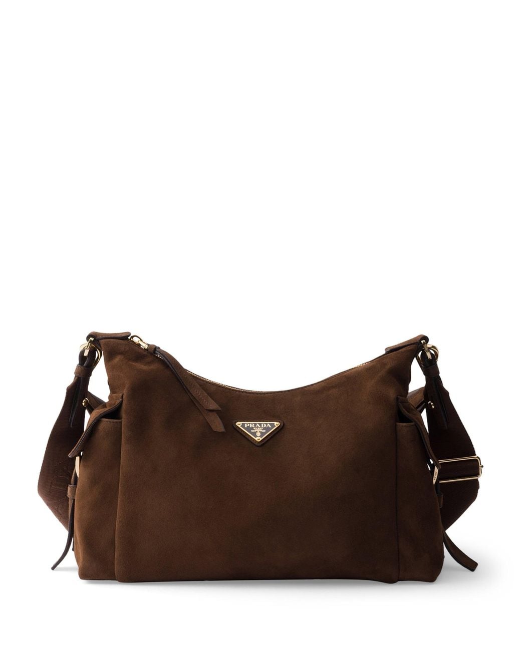 Prada Brown Large Suede Explore Shoulder Bag