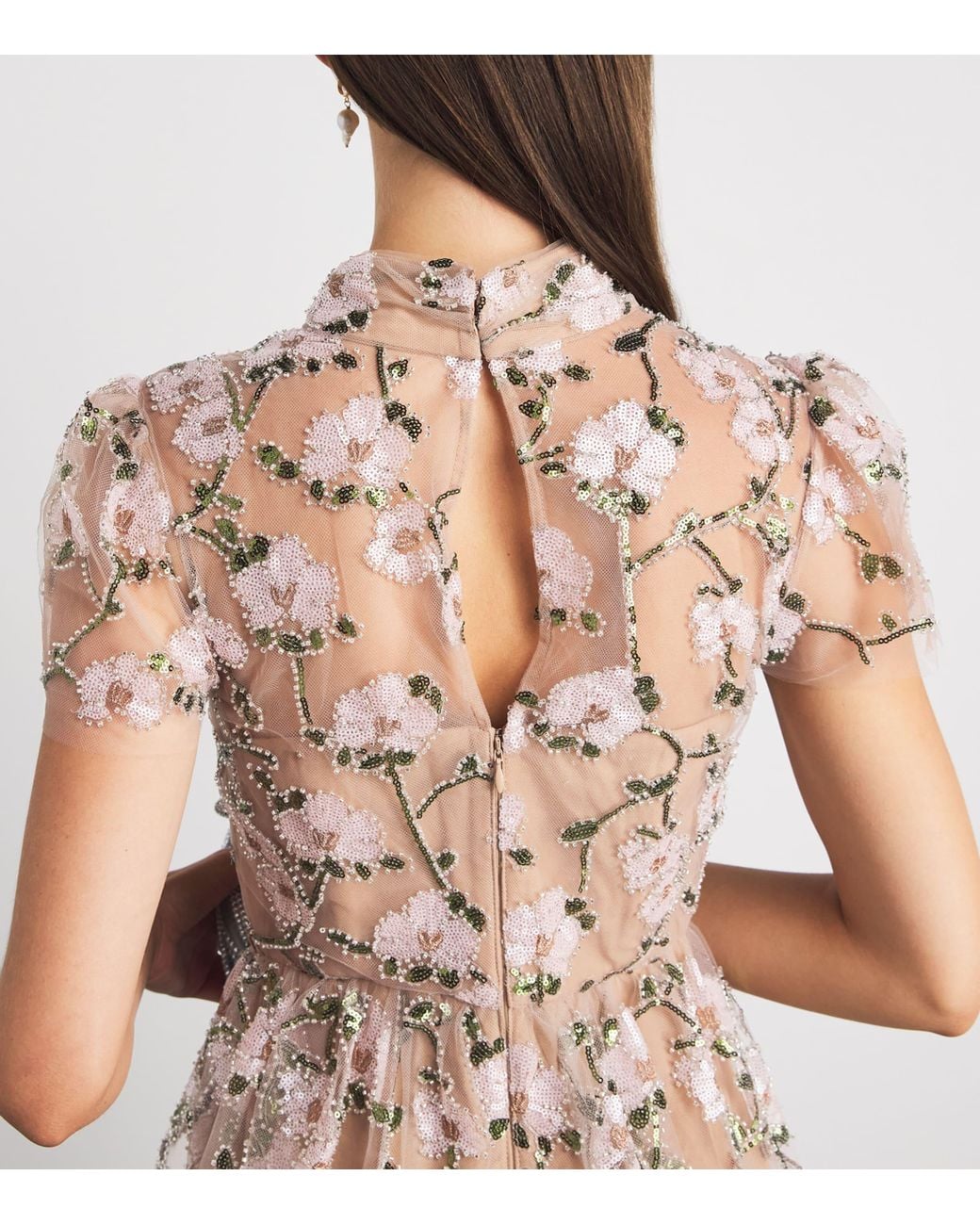 Self-Portrait Natural Sequin-Embellished Tiered Midi Dress