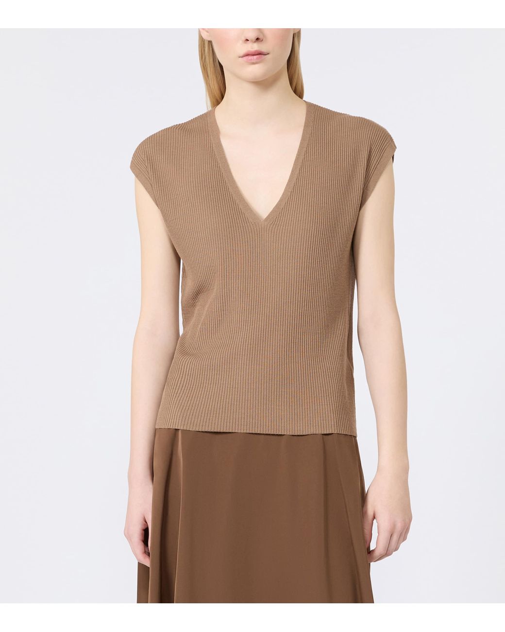 Max Mara Natural Virgin Wool Ribbed Top