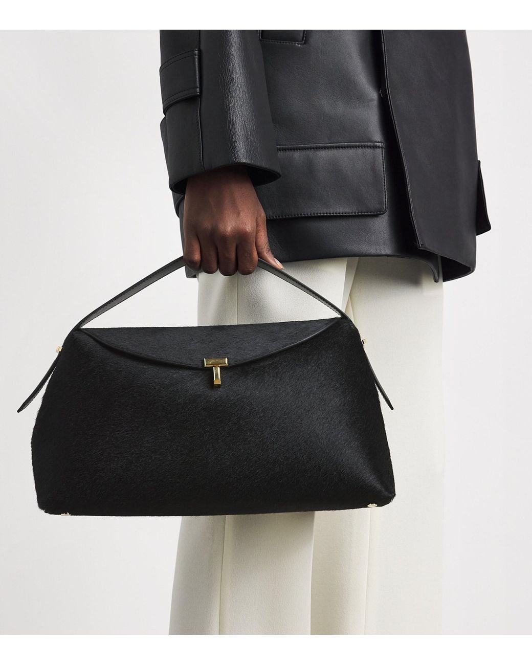 Totême Black Pony Hair T-Lock Top-Handle Bag