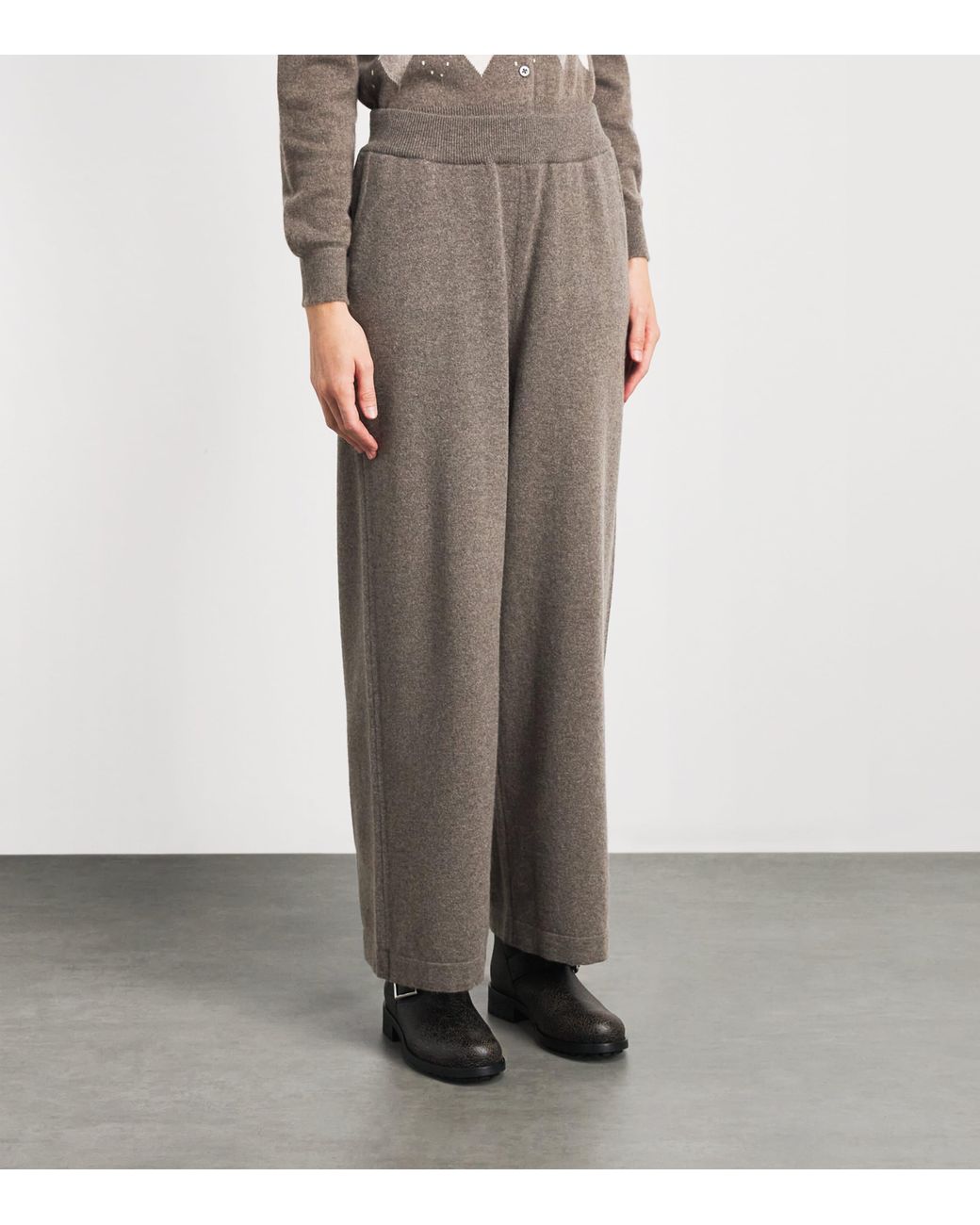 Johnstons Gray Cashmere-Blend Coll Knitted Trousers