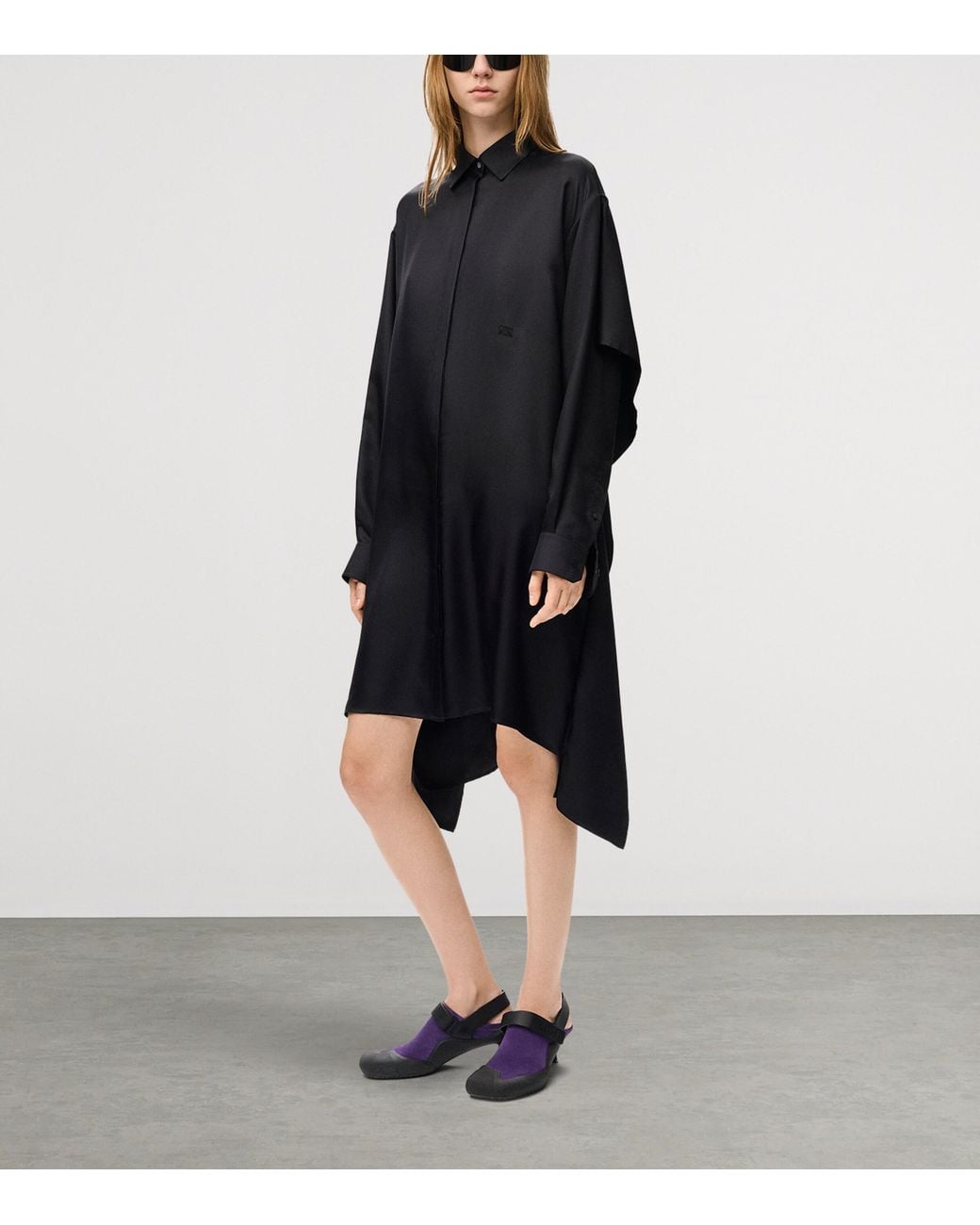 Loewe Black Silk-Blend Draped Shirt Dress