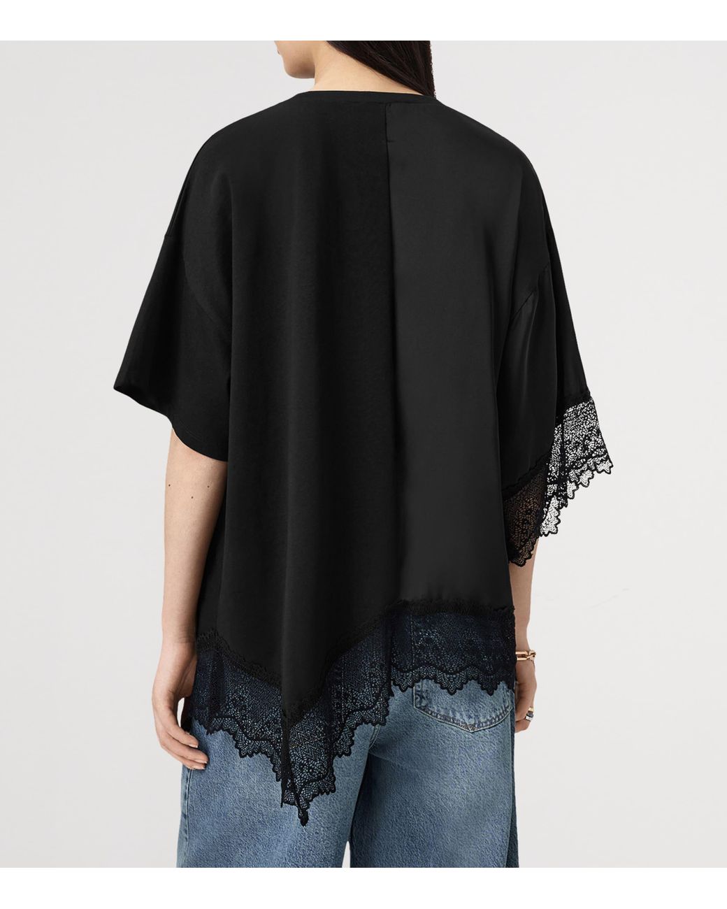 AllSaints Black Cotton Lace-Trim Lenny T-Shirt