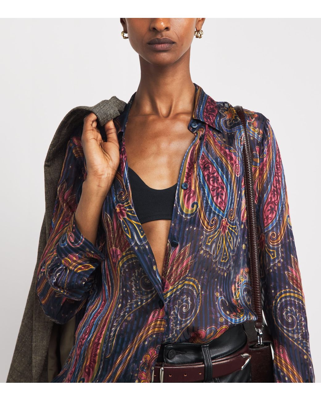 Etro Multicolor Silk Pleated Paisley Shirt