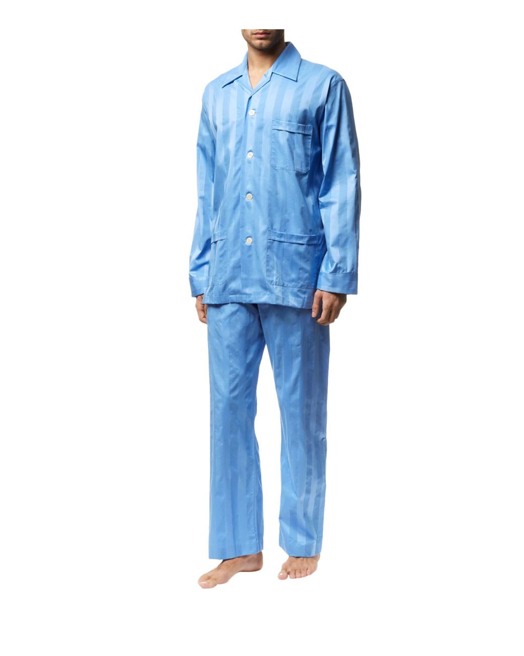Derek Rose Blue Lingfield Cotton Stripe Pyjama Set for men
