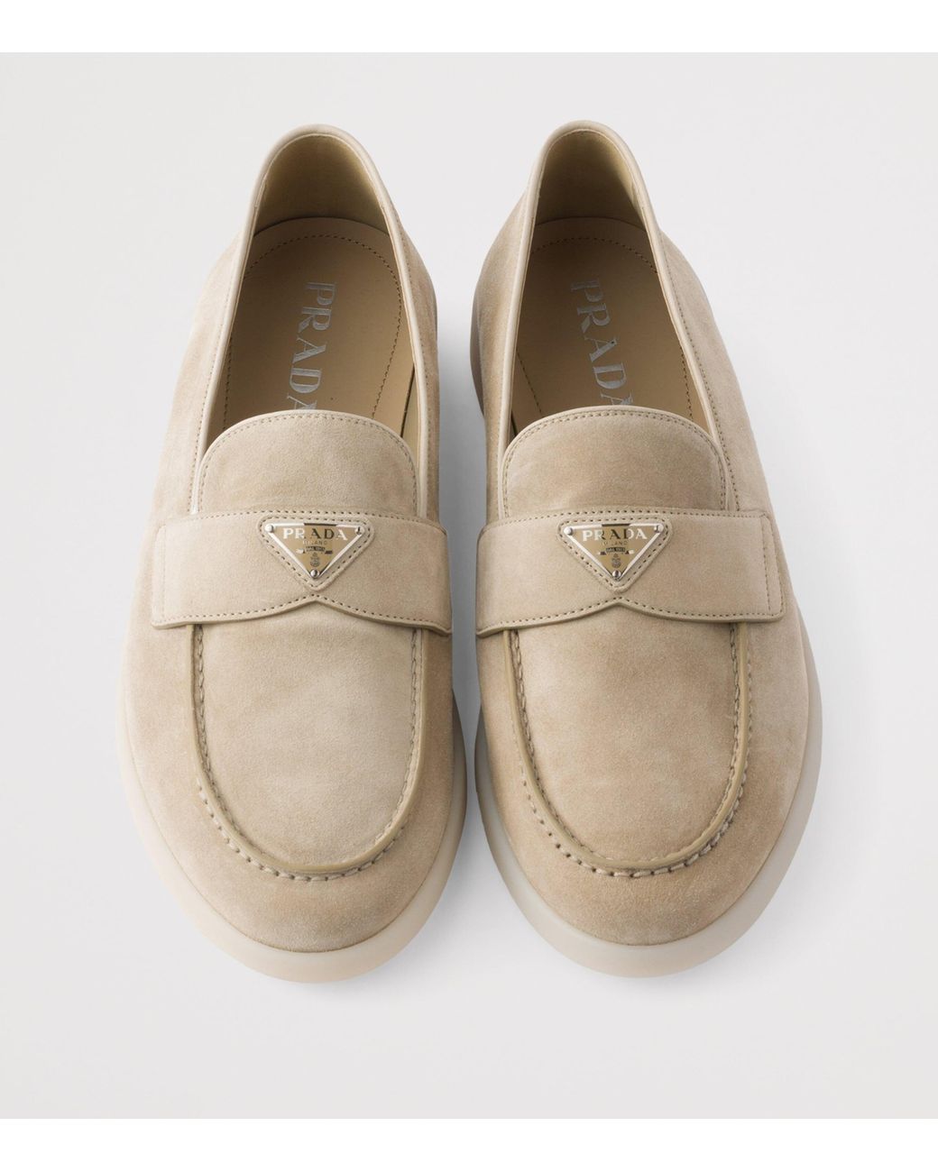 Prada Natural Suede Triangle Loafers for men
