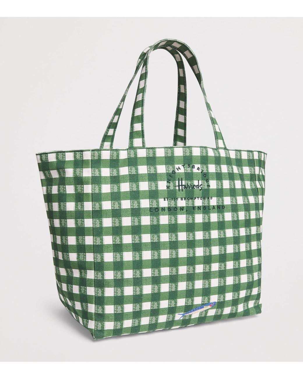 Harrods Green Cotton Canvas Check Feast Shoulder Bag