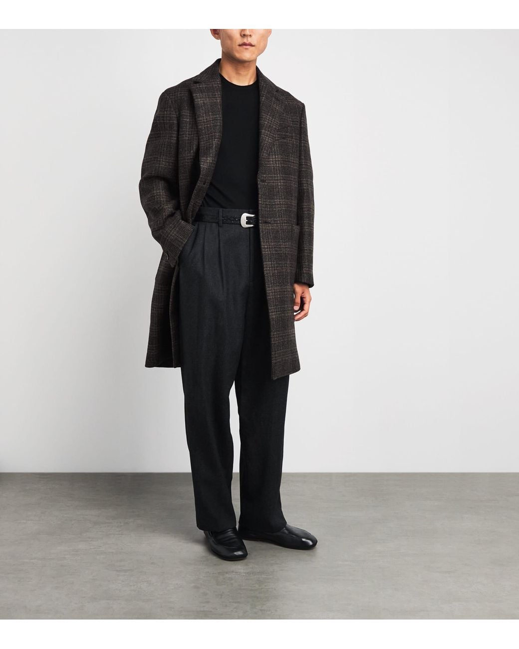 Barena Black Wool Check Baron Overcoat for men