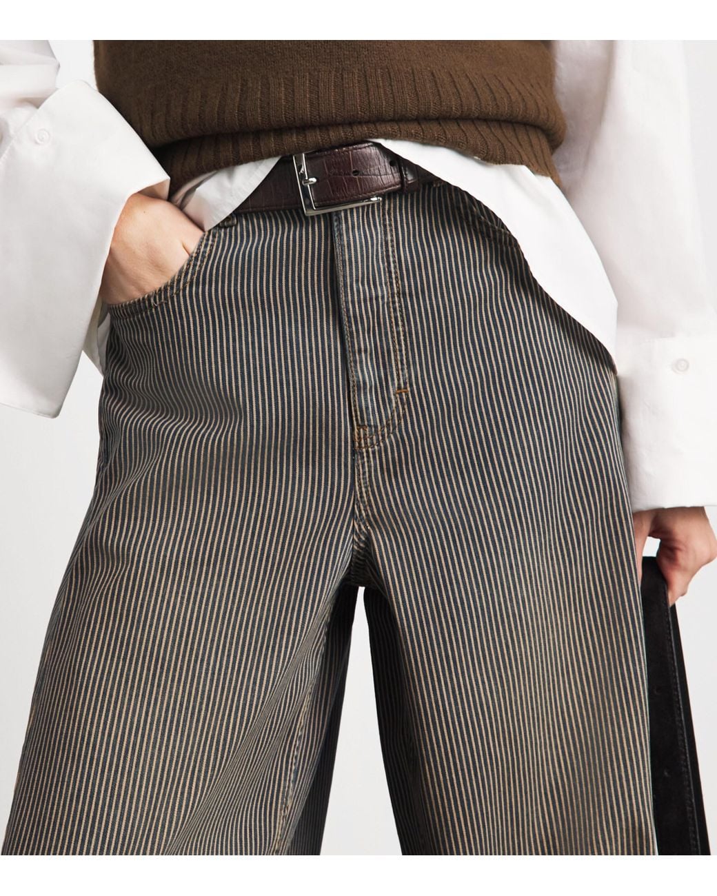 ME+EM Gray Pinstripe Wide-Leg Tapered Jeans