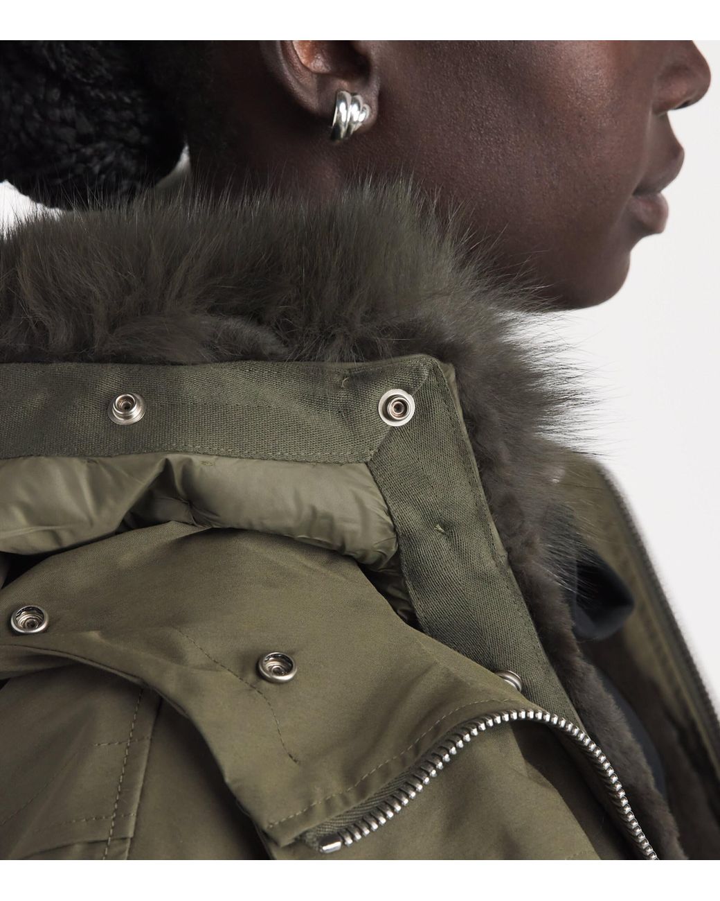 Yves Salomon Green Down Fur-Trim Technical Parka Coat