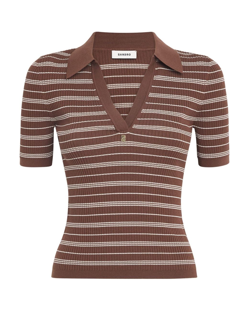 Sandro Brown Stripe Polo Shirt