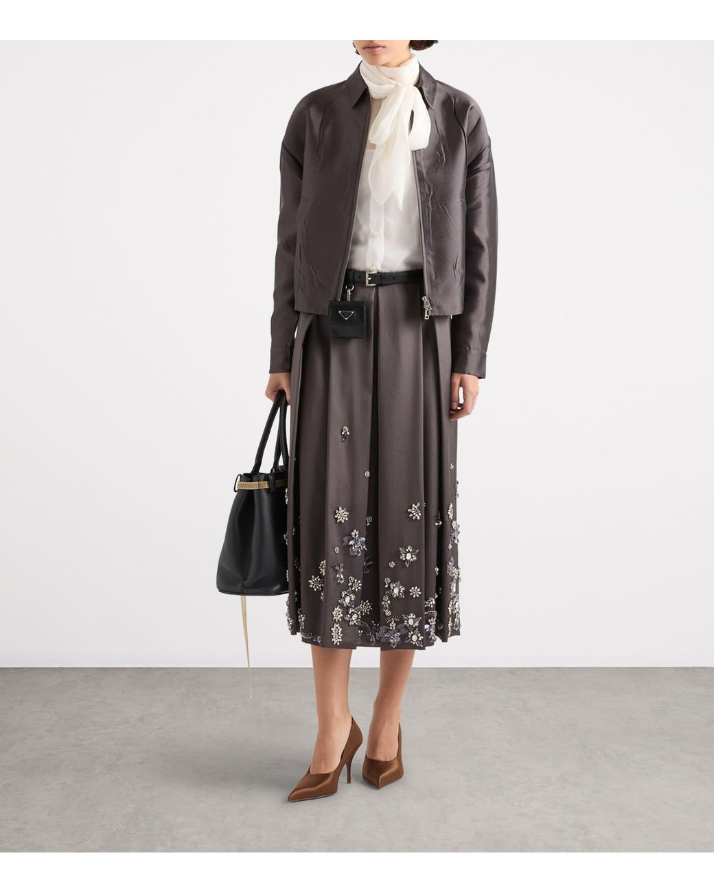 Prada Brown Silk-Wool Embroidered Skirt