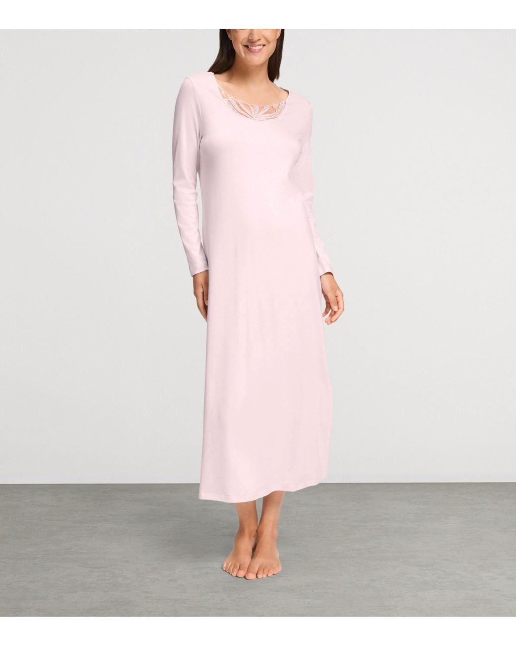 Hanro Pink Cotton Rosaria Long-Sleeve Nightdress