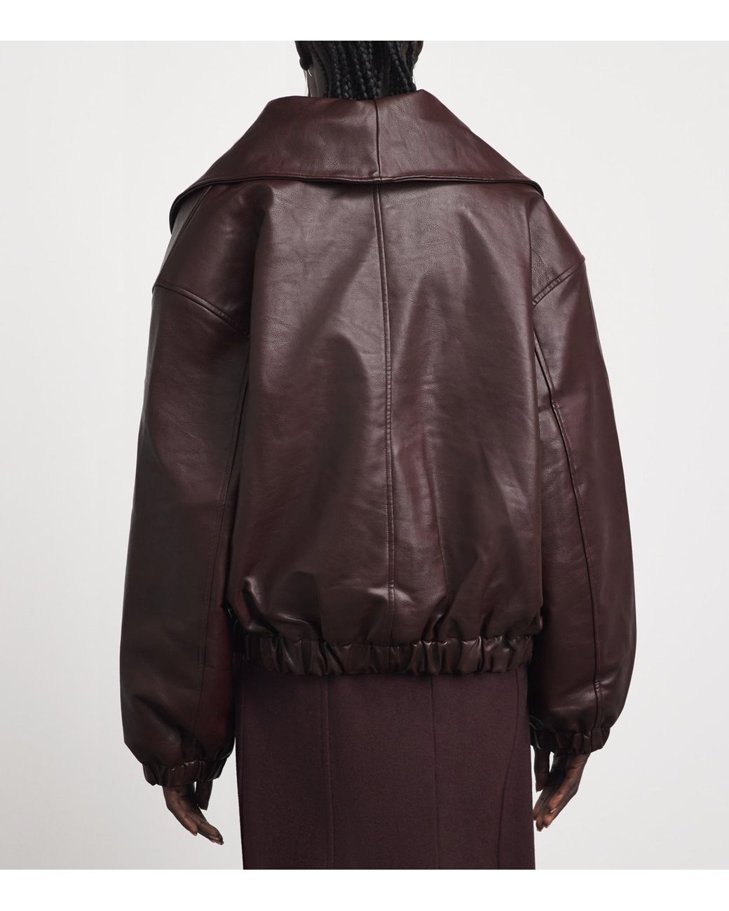 Source Unknown Brown Faux Leather Eleni Bomber Jacket