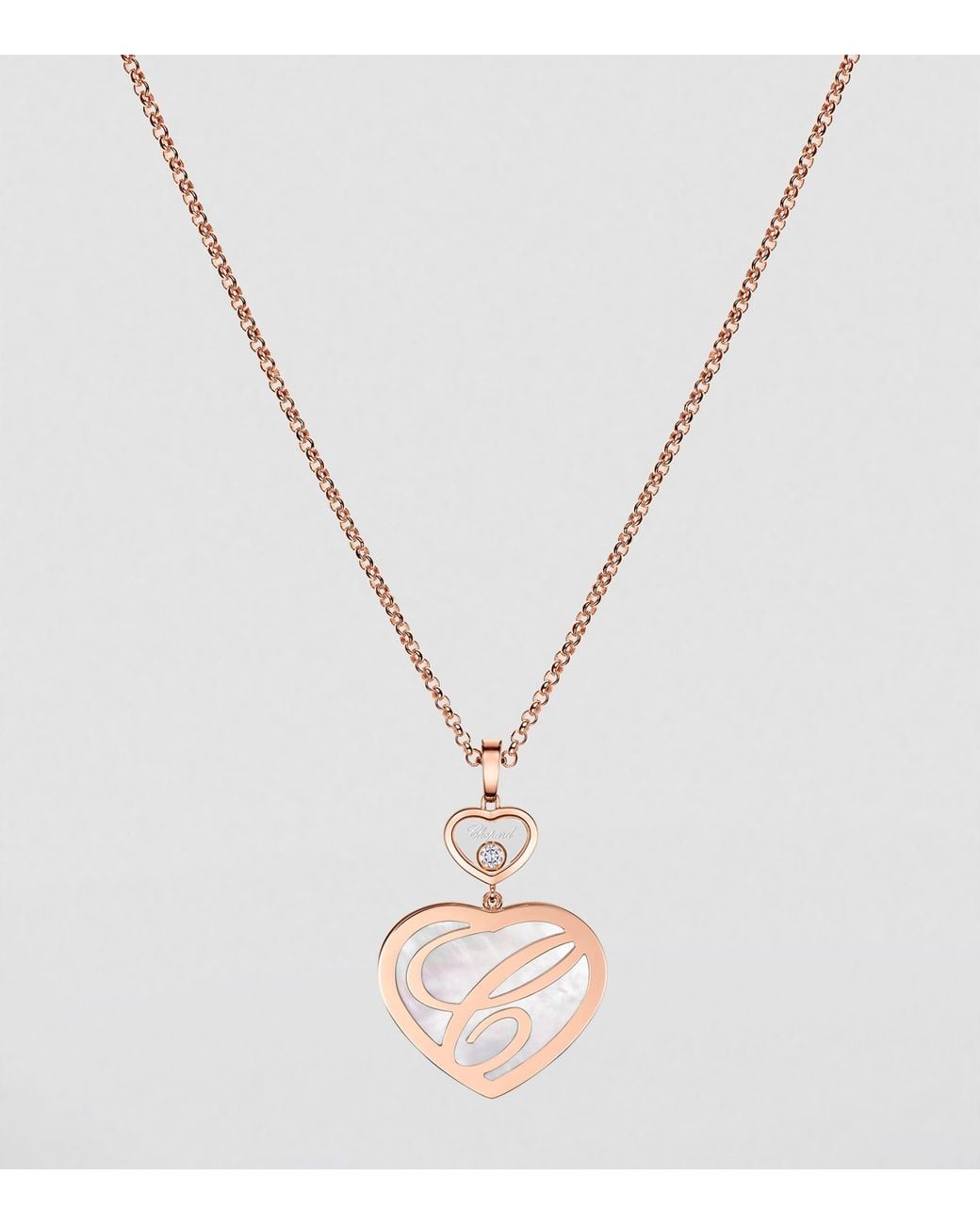 Chopard Metallic Diamond And Mother-Of-Pearl Happy Hearts Pendant Necklace