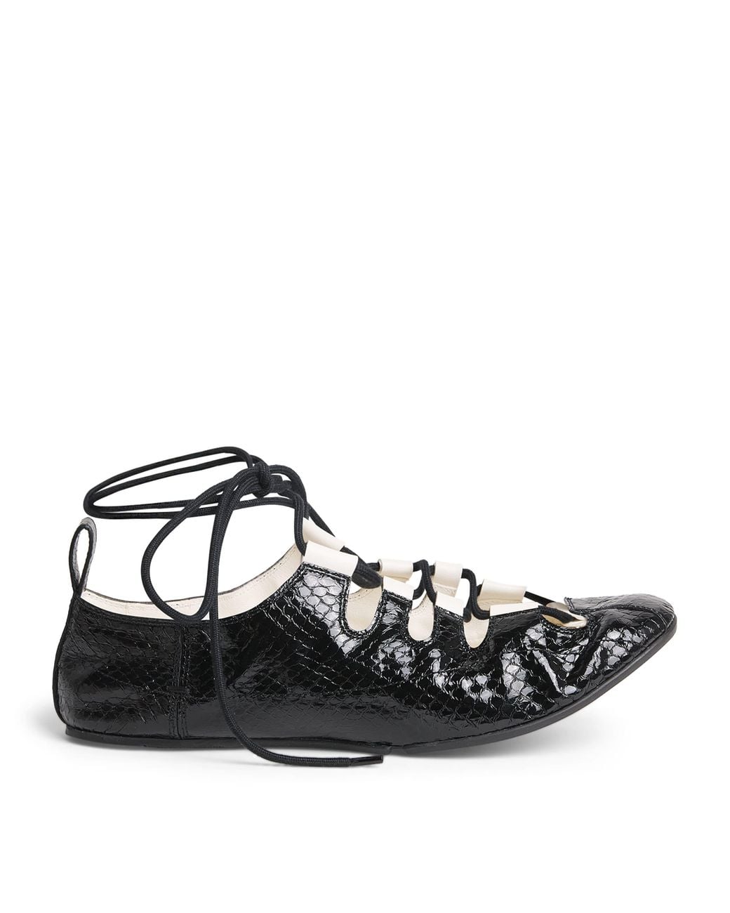 Alaïa Black Snakeskin Lace-Up Ballet Flats