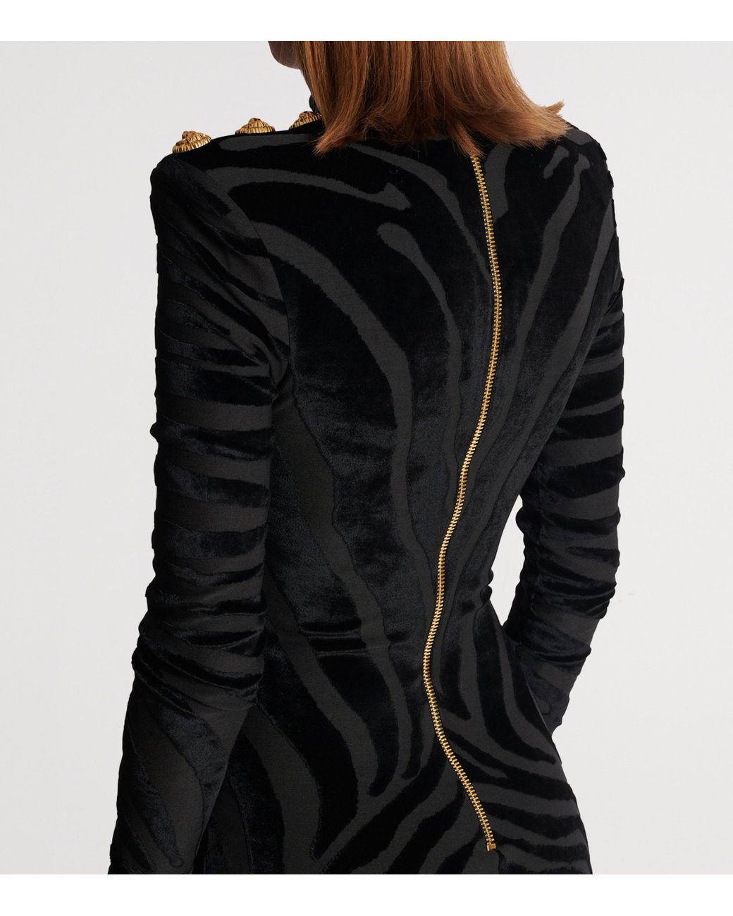 green and black zebra striped mini dress from balmain Velvet Print in BF25-20