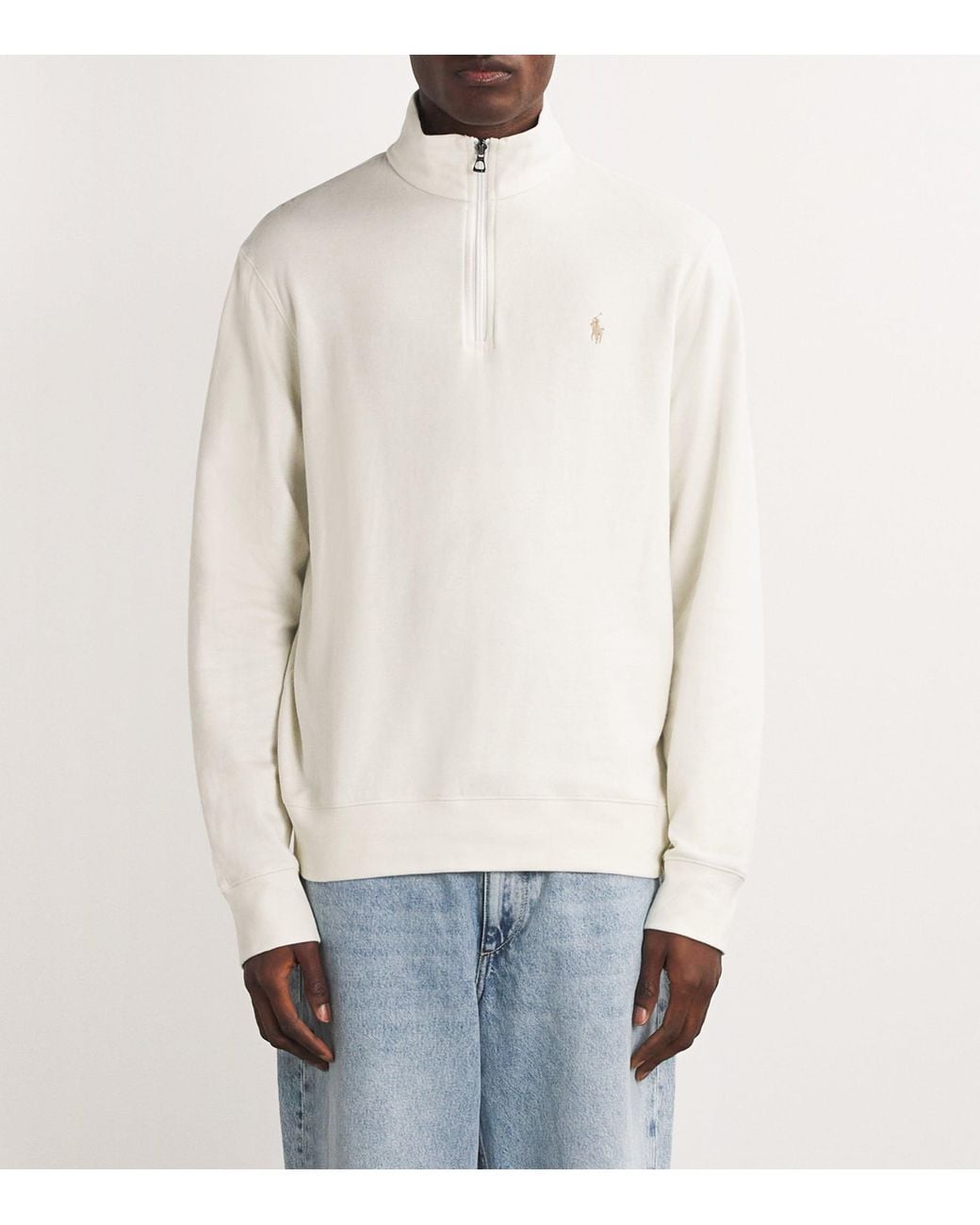 Polo Ralph Lauren White Cotton-Blend Quarter-Zip Sweater for men
