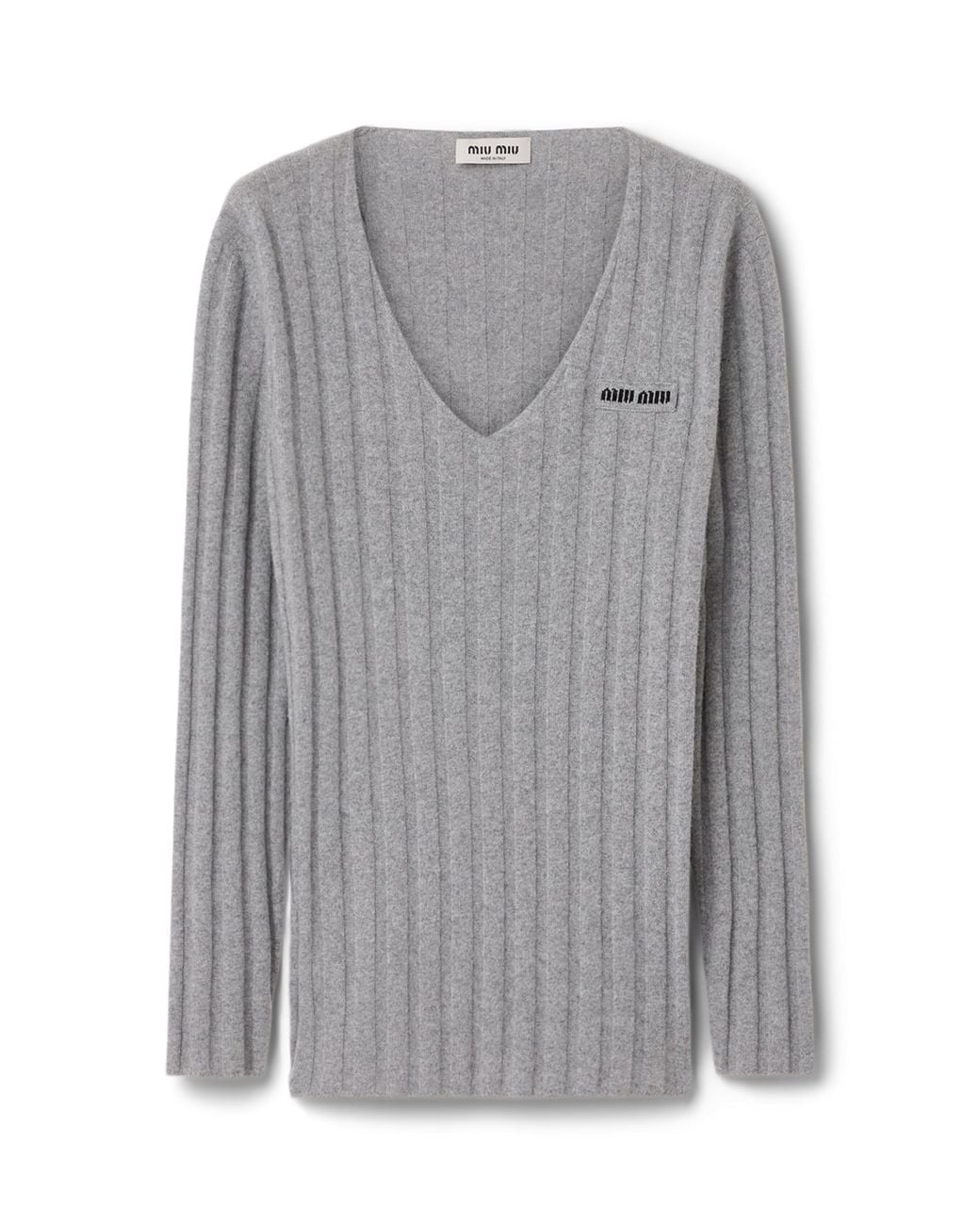 Miu Miu Gray Wool-Cashmere Ribbed Oversized Sweater
