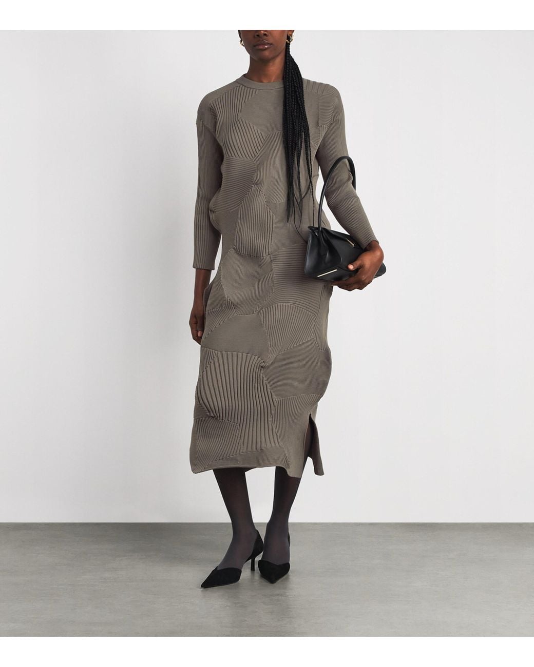 Issey Miyake Gray Kone Kone Knit Midi Dress