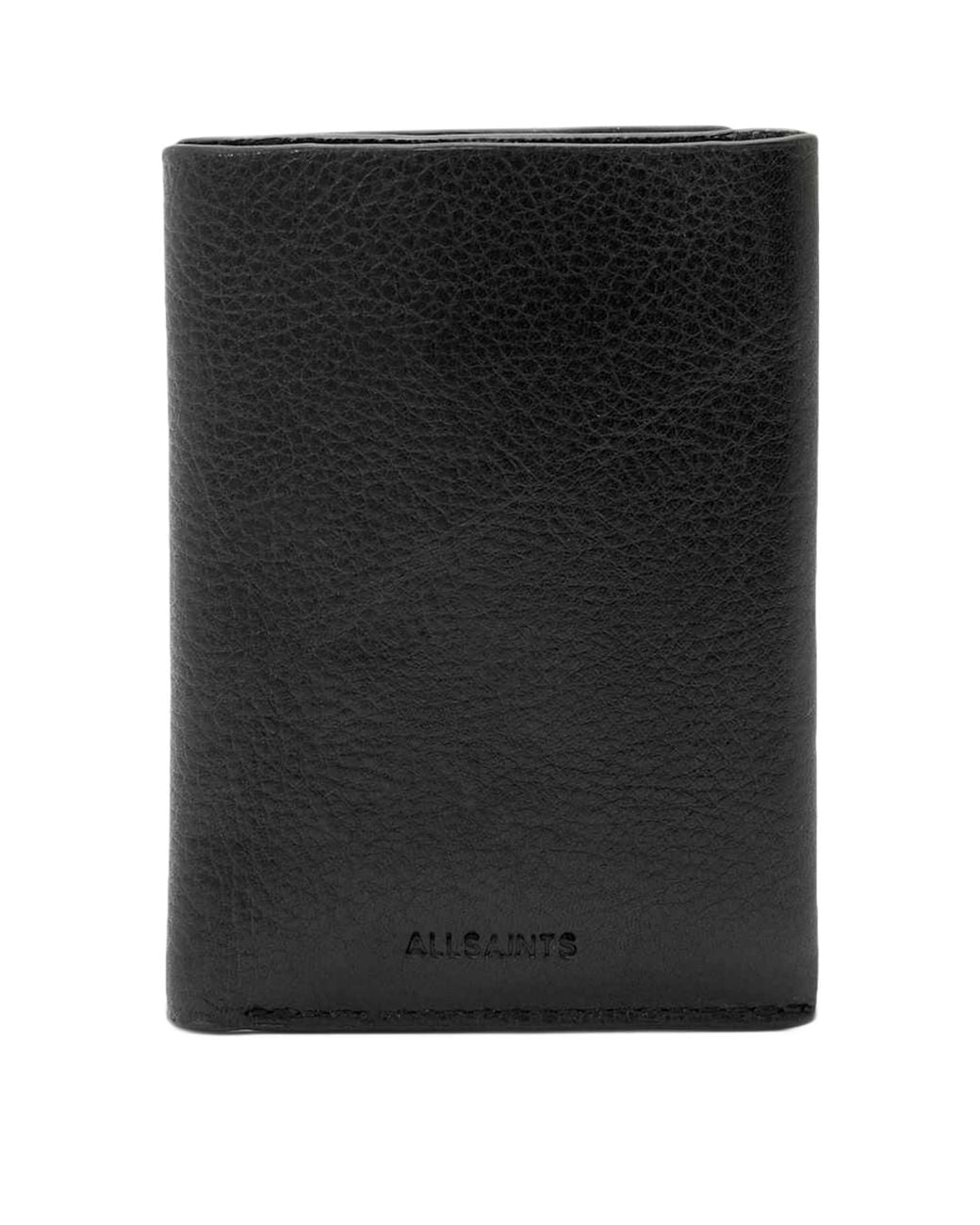 AllSaints Black Leather Axis Bi-Fold Wallet for men