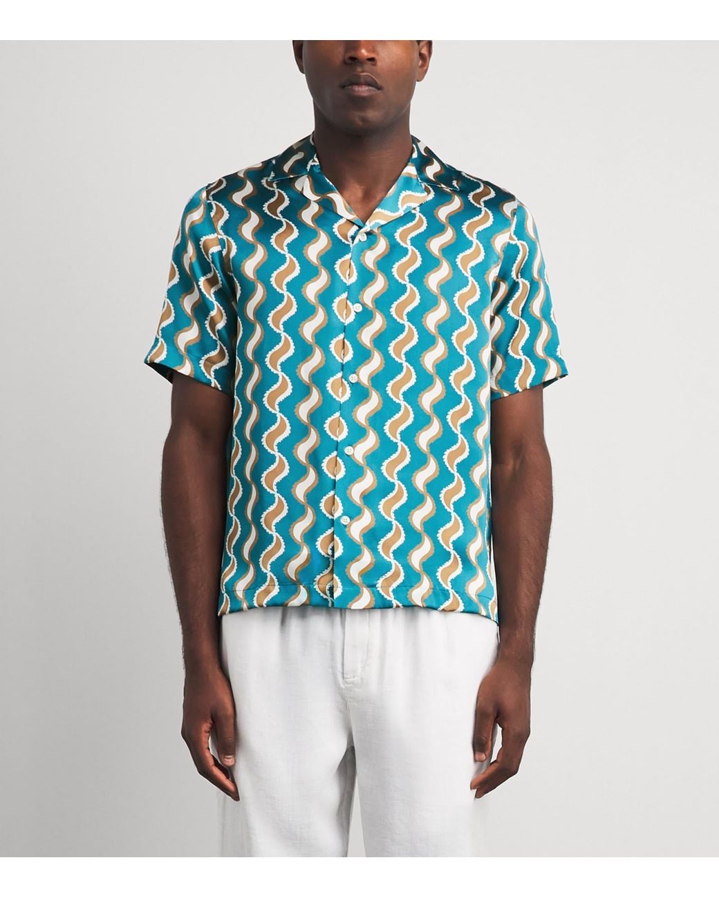 Frescobol Carioca Blue Silk Printed Roberto Shirt for men