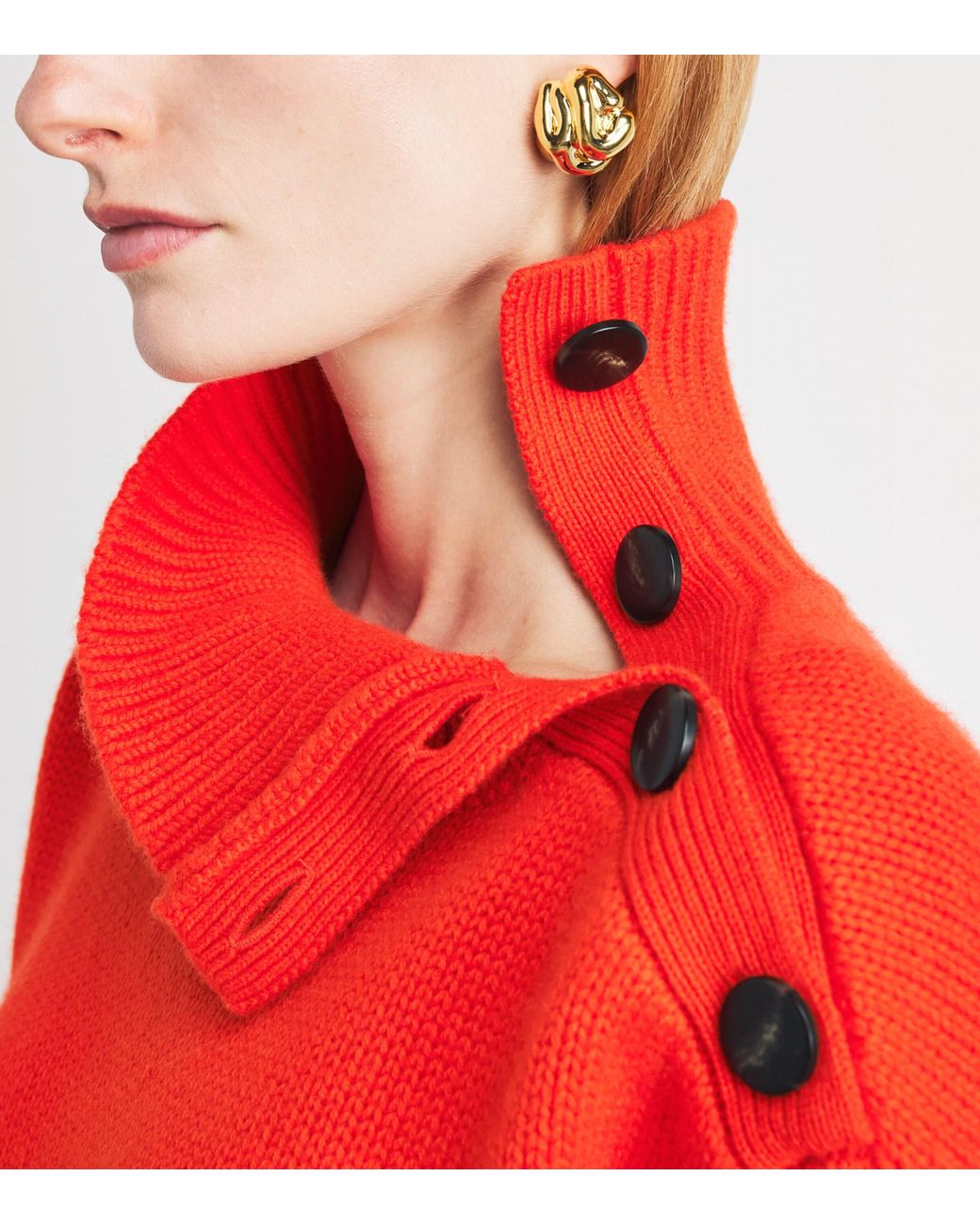 Yves Salomon Red Wool-Cashmere Funnel-Neck Sweater