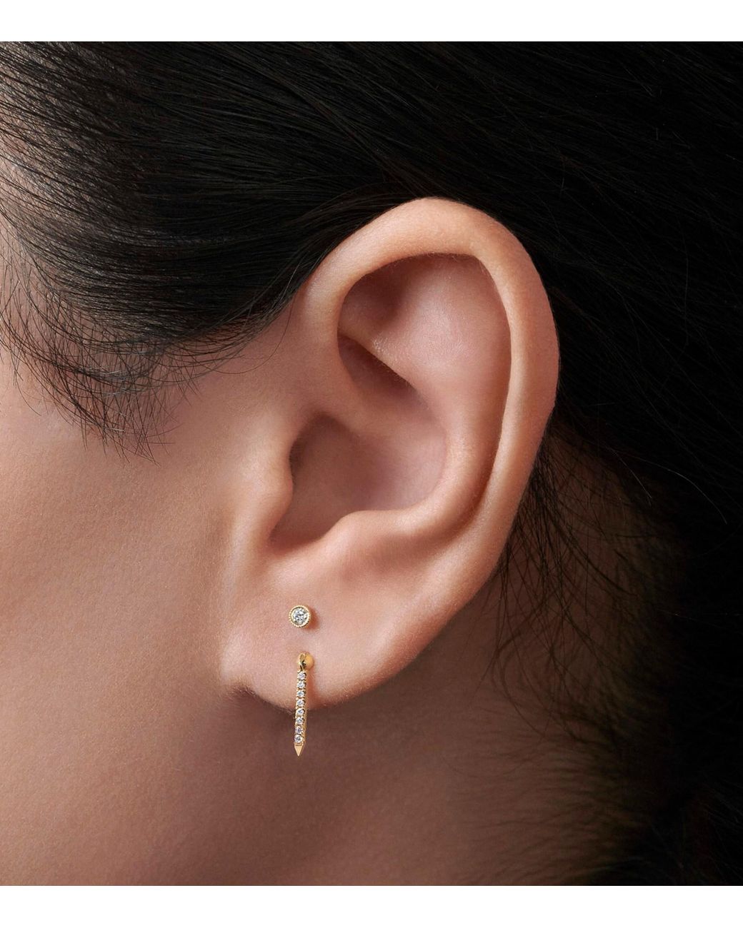 Maria Tash White Diamond Eternity Bar Charm Threaded Stud Earring
