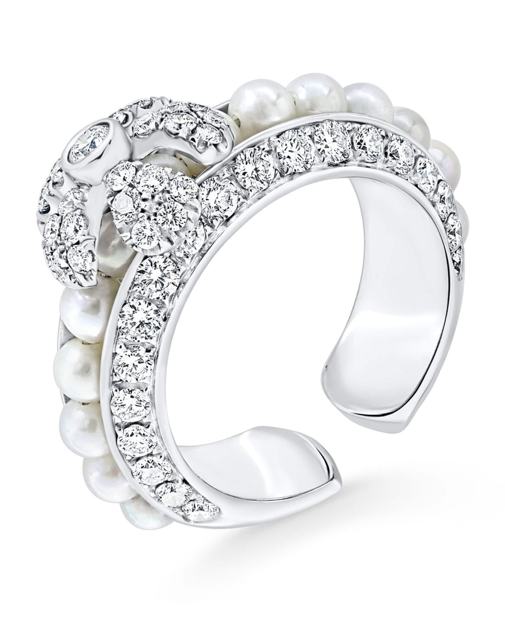 David Morris White Diamond And Pearl Rose Ring