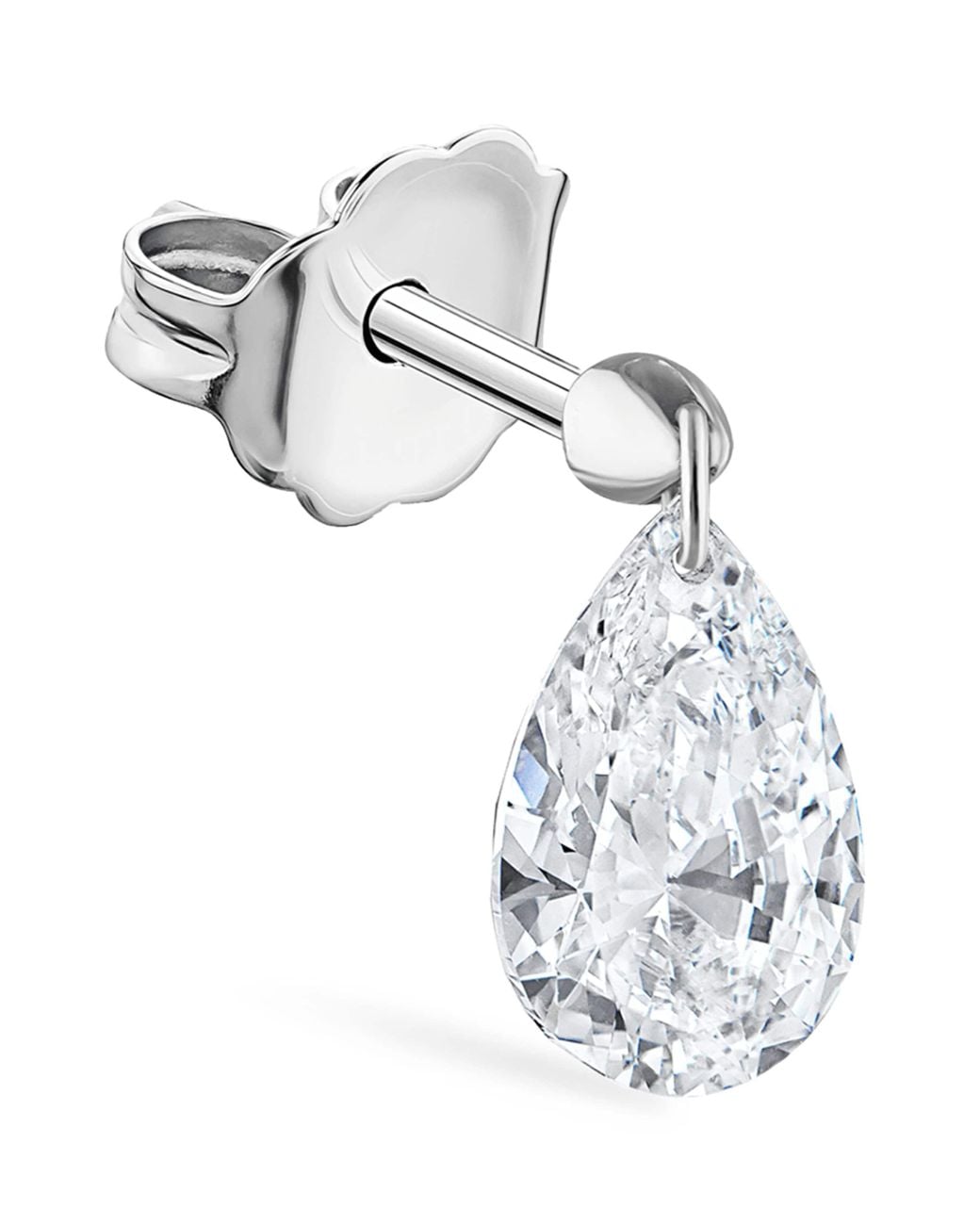 Maria Tash White Floating Pear Diamond Charm Single Stud Earring