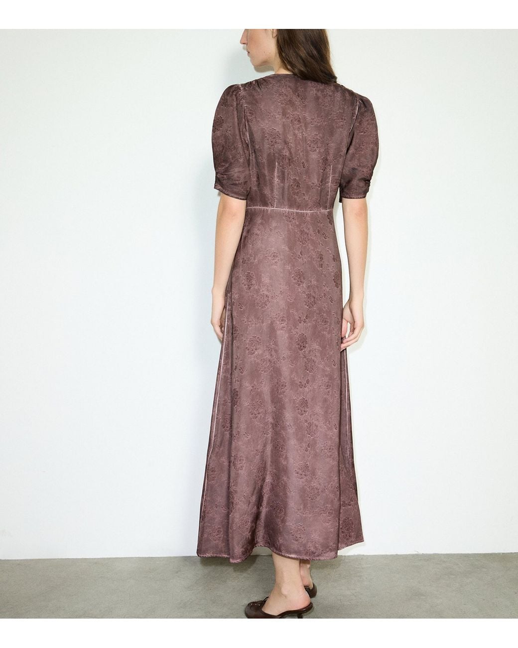 MAX&Co. Brown Floral Jacquard Midi Dress