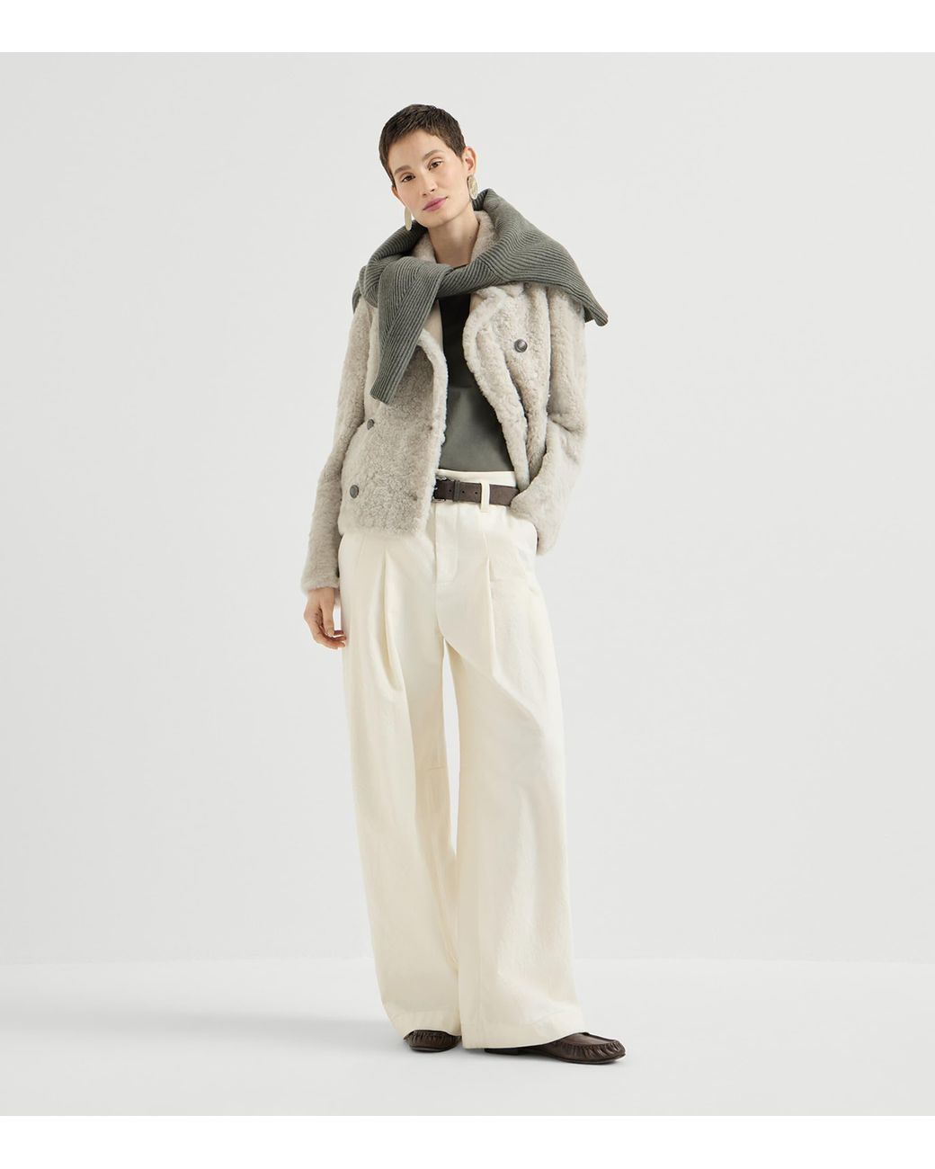 Brunello Cucinelli Natural Shearling Double-Breasted Jacket