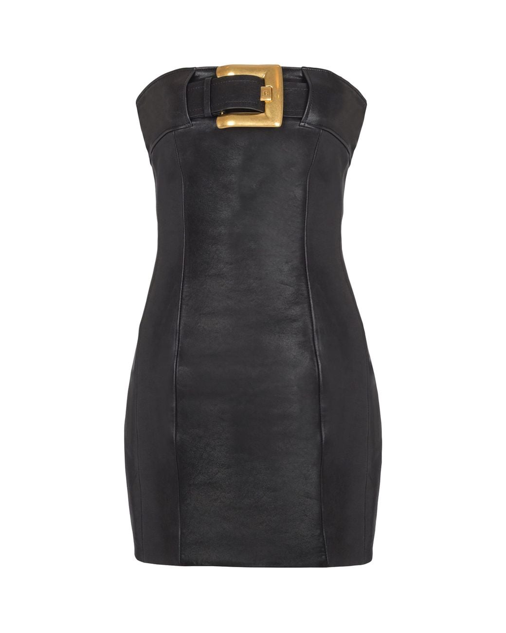 Balmain Black Lambskin Belt-Detail Mini Dress
