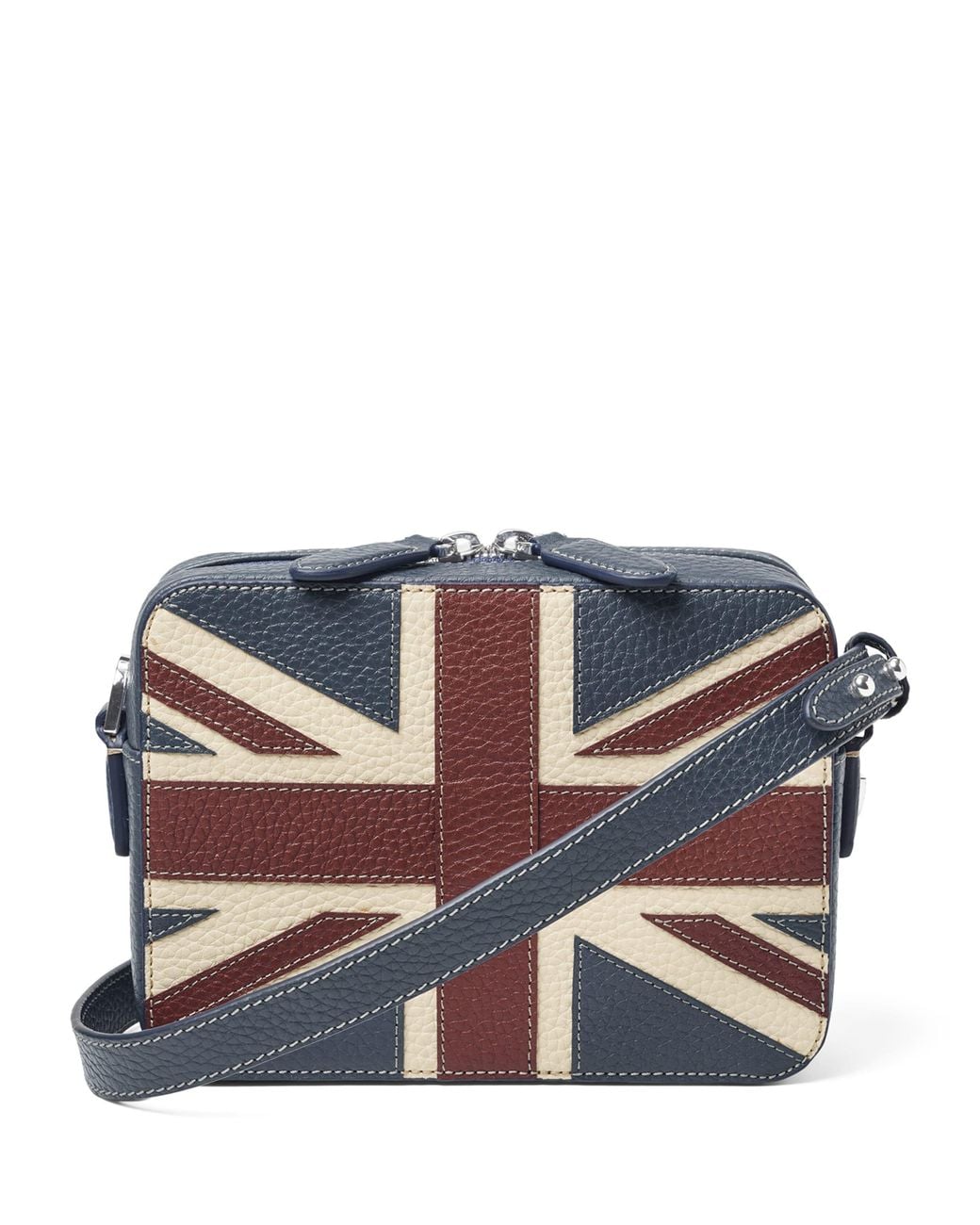 Aspinal Blue Leather Union Flag Camera Bag