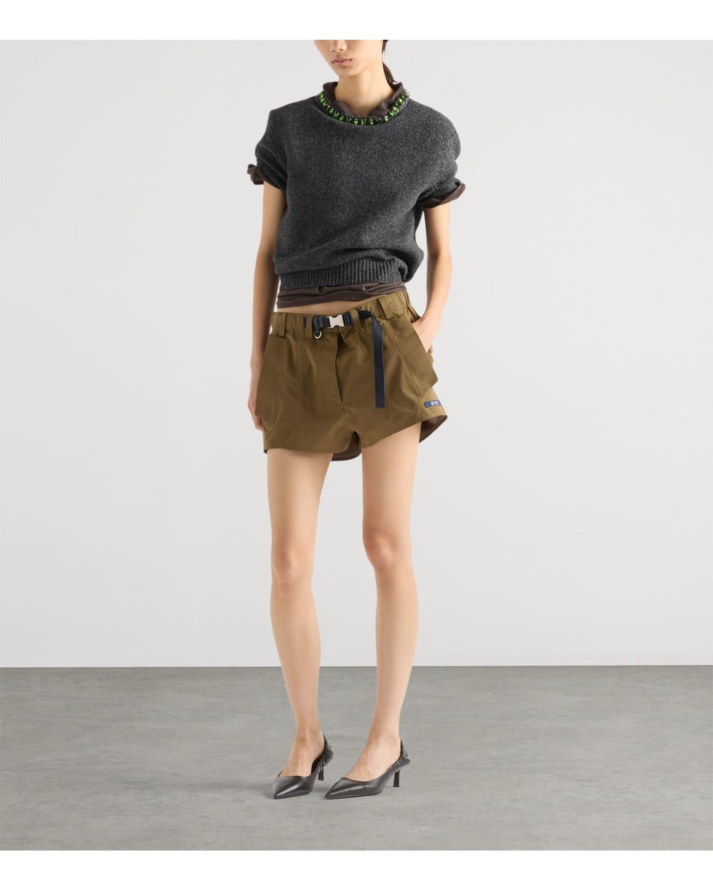 Prada Gray Wool-Cashmere Embellished Sweater