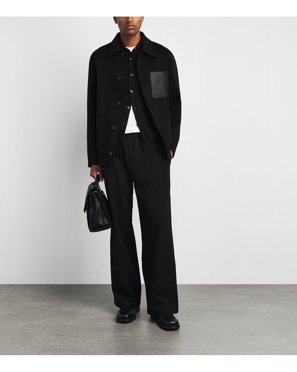 Yves Salomon Black Wool-Cashmere Leather Patch Overshirt for men