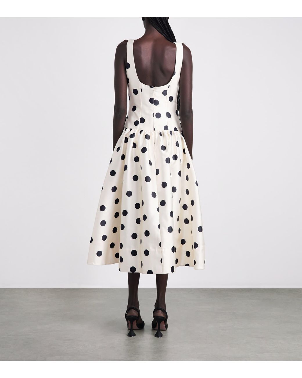 Rebecca Vallance White Satin Polka Dot Bacio Midi Dress
