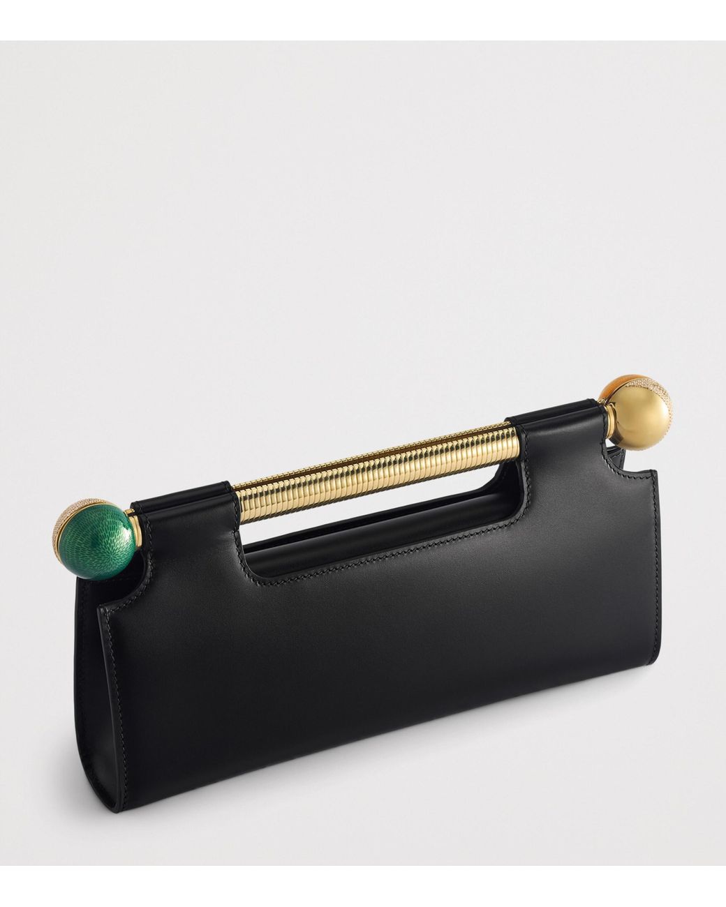 BVLGARI Black Leather Tubogas Sphere Clutch Bag