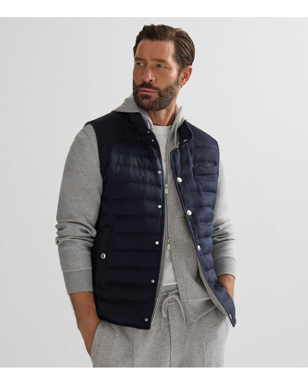 Brunello Cucinelli Blue Cashmere Down Gilet for men