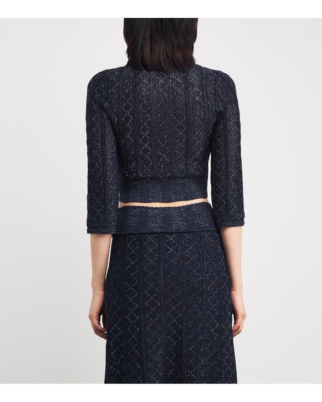 Sandro Blue Embellished-Knit Cropped Cardigan