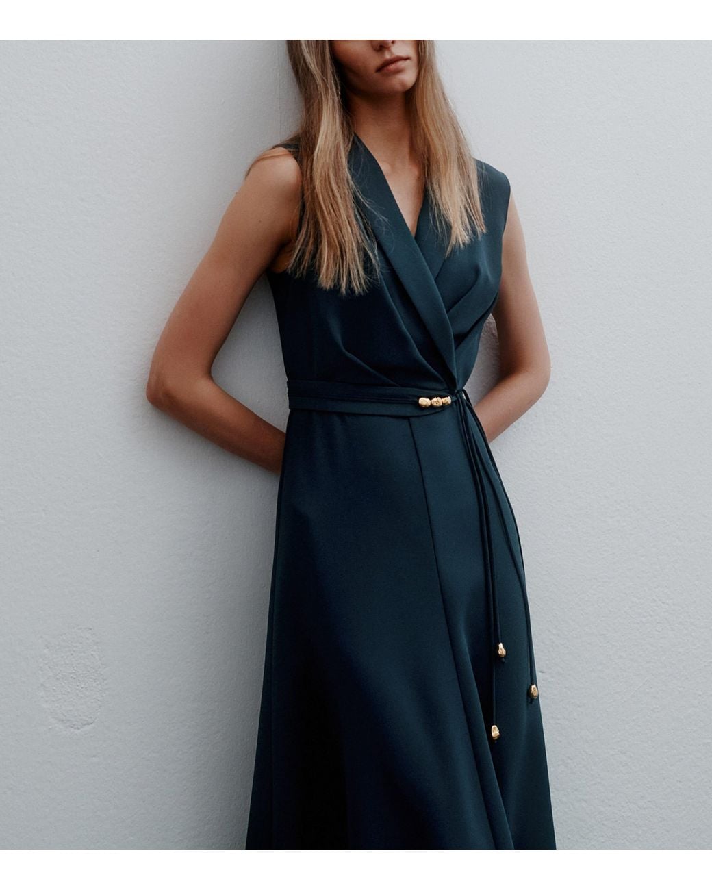 Marella Blue Satin Sleeveless Envers Dress