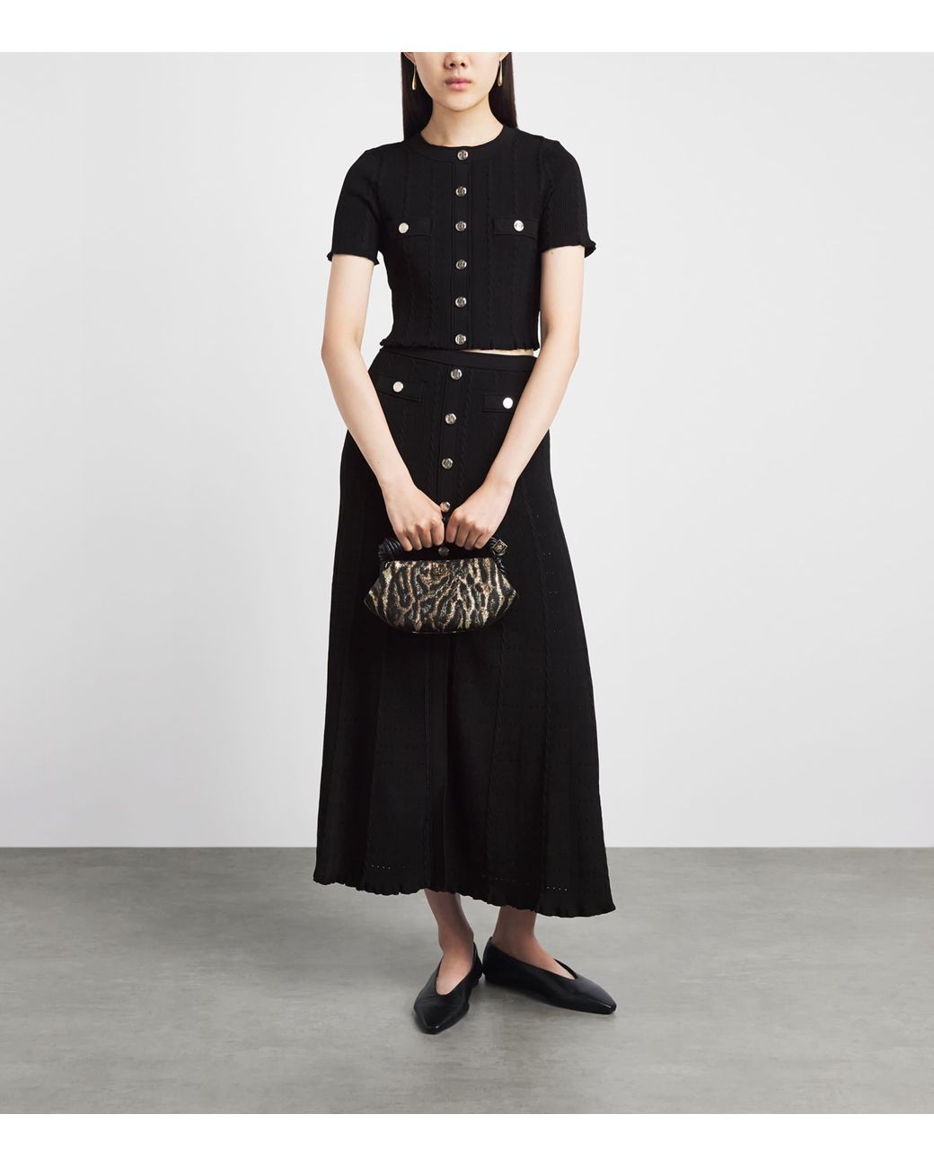 Sandro Black Pointelle-Knit Cropped Cardigan