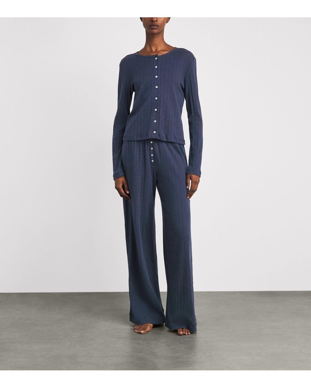 Leset Blue Cotton Pointelle Cardigan