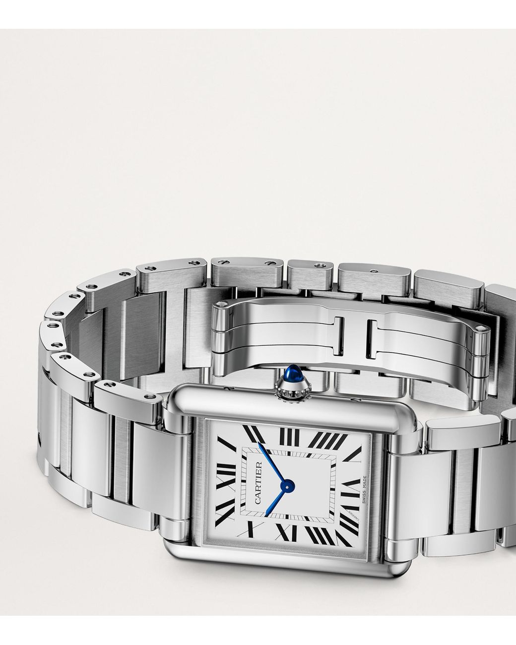 Cartier White Large Stainless Steel Tank Must Watch