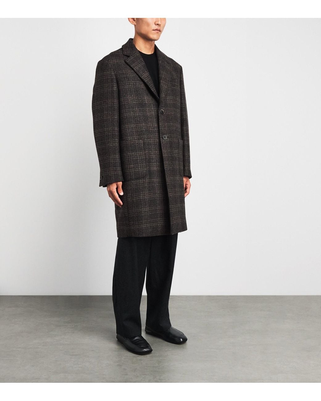 Barena Black Wool Check Baron Overcoat for men